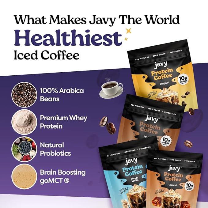 Javy Original Protein Coffee - Premium Whey Protein & Instant Iced Coffee - 100% Arabica Coffee - Zero Artificial Flavors & Sweeteners, 6 Servings
