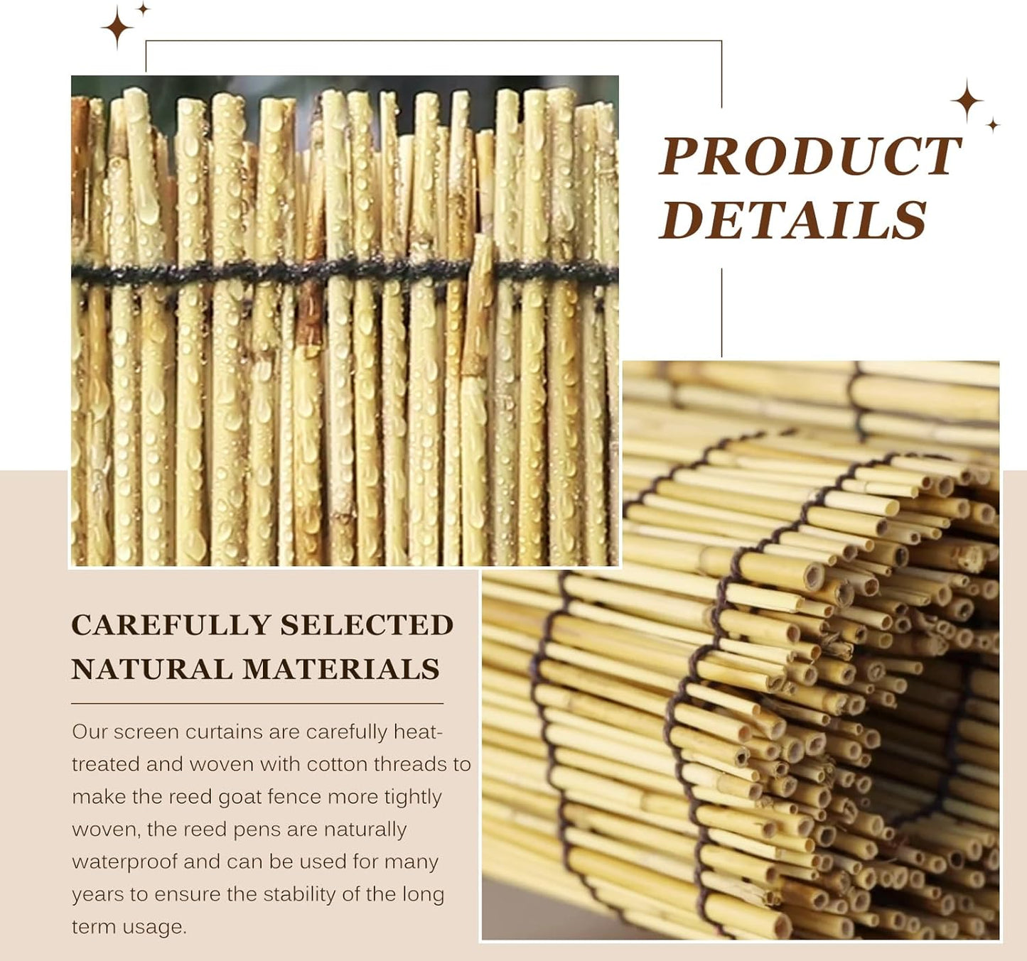 Natural Reed Fencing Rolls: Privacy Bamboo Fence 3/4/5/6ft High Roll Reed Screen, Decorative Bamboo Fencing for Outdoor Balcony Patio Garden Backyard,with Cable Zip Ties(Nature, 4x10ft)