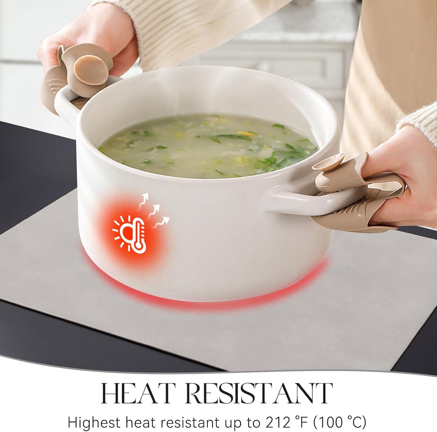 MOSAYT Vinyl Placemats Set of 12-12 X 17 Inch - Faux Leather 100% Waterproof Oil-Proof Wipeable PU Place Mats, Heat Resistant Reversible Table Mats for Kitchen, Dining, Outdoor (Light Grey)