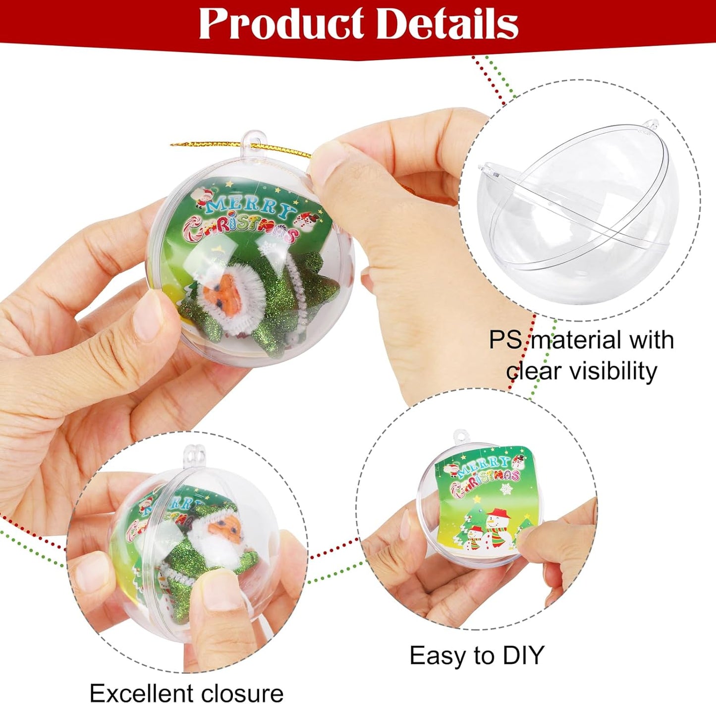 ANVAVO 100 Pieces 60mm Christmas Clear Plastic Fillable Ball Ornaments DIY Craft Transparent Baubles Shatterproof Christmas Tree Hanging Ornaments for Christmas New Years Birthday Wedding Home Decor