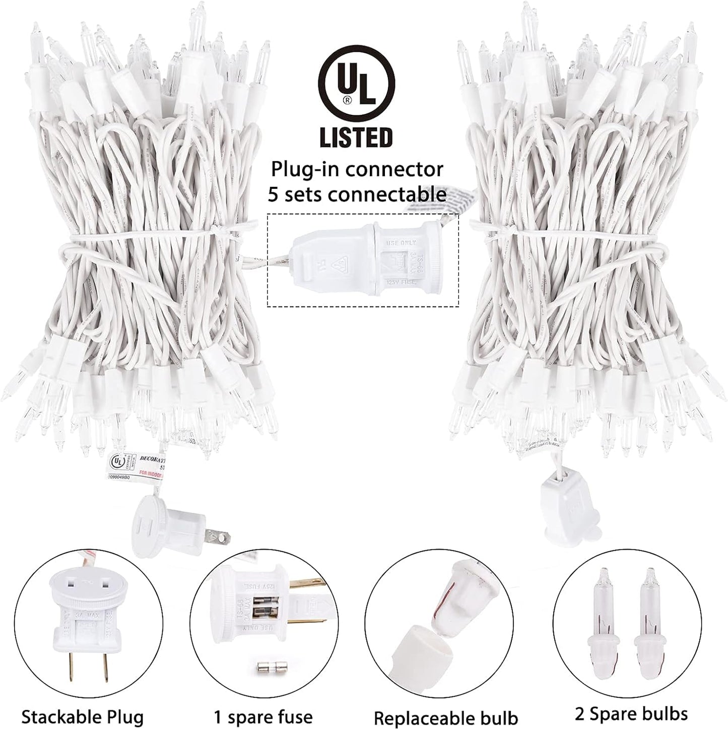 Minetom Clear Christmas Lights Set 100 Count 25 Feet Incandescent Bulb Mini String Lights for Indoor Christmas Tree Garland Birthday Wedding Party Festival Decoration, White Wire