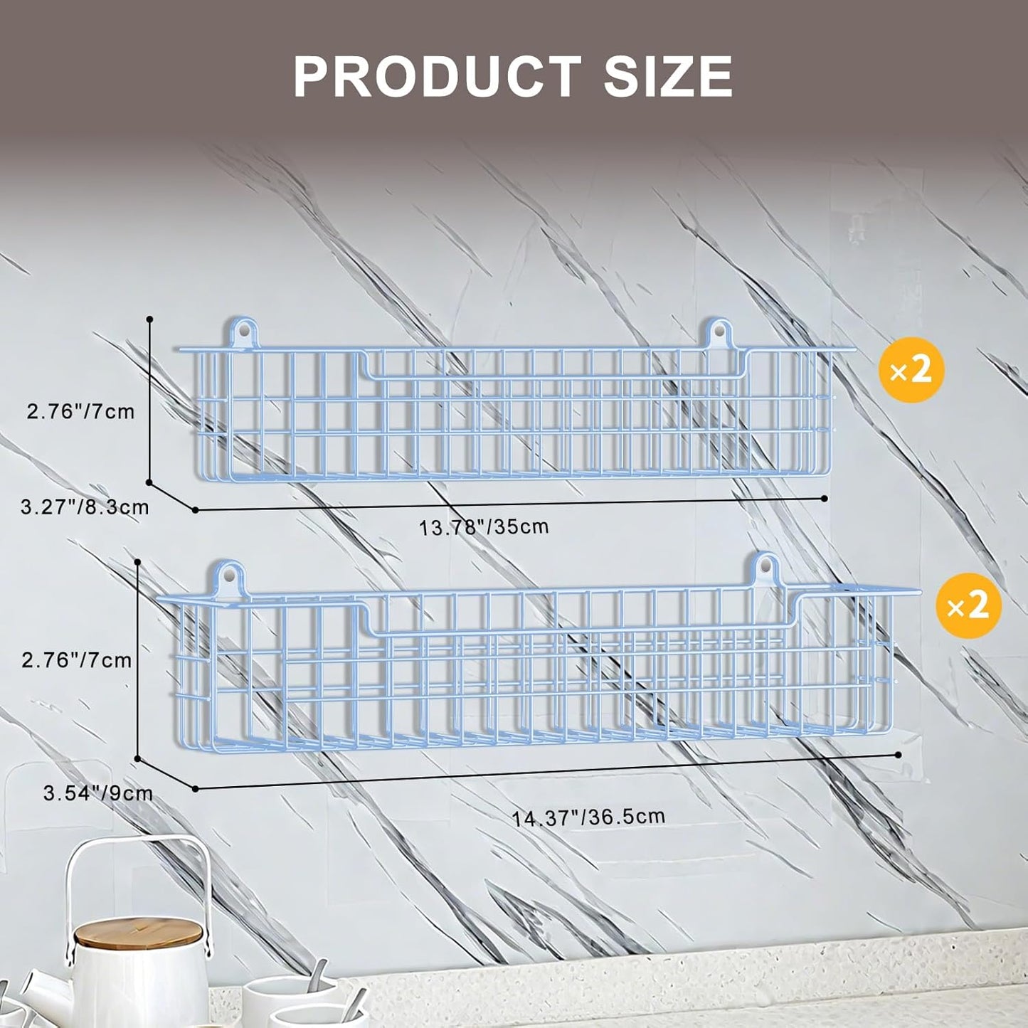 Spice Rack, 4-Pack Seasoning Organizer Wall Mount for Kitchen Storage Organization, Metal Spice Holder Shelf Saving Space for Cabinet, RV, Pantry, Blue