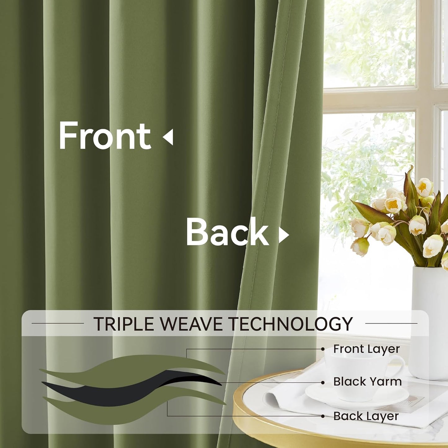 KangBang 60” Wide Sage Green Blackout Curtains 102 Inches Long, Pinch Pleated Thermal Insulated Sliding Door Curtains & Drapes for Living Room French Door, Elegant Modern Decor, 60x102 Inch,2 PCs