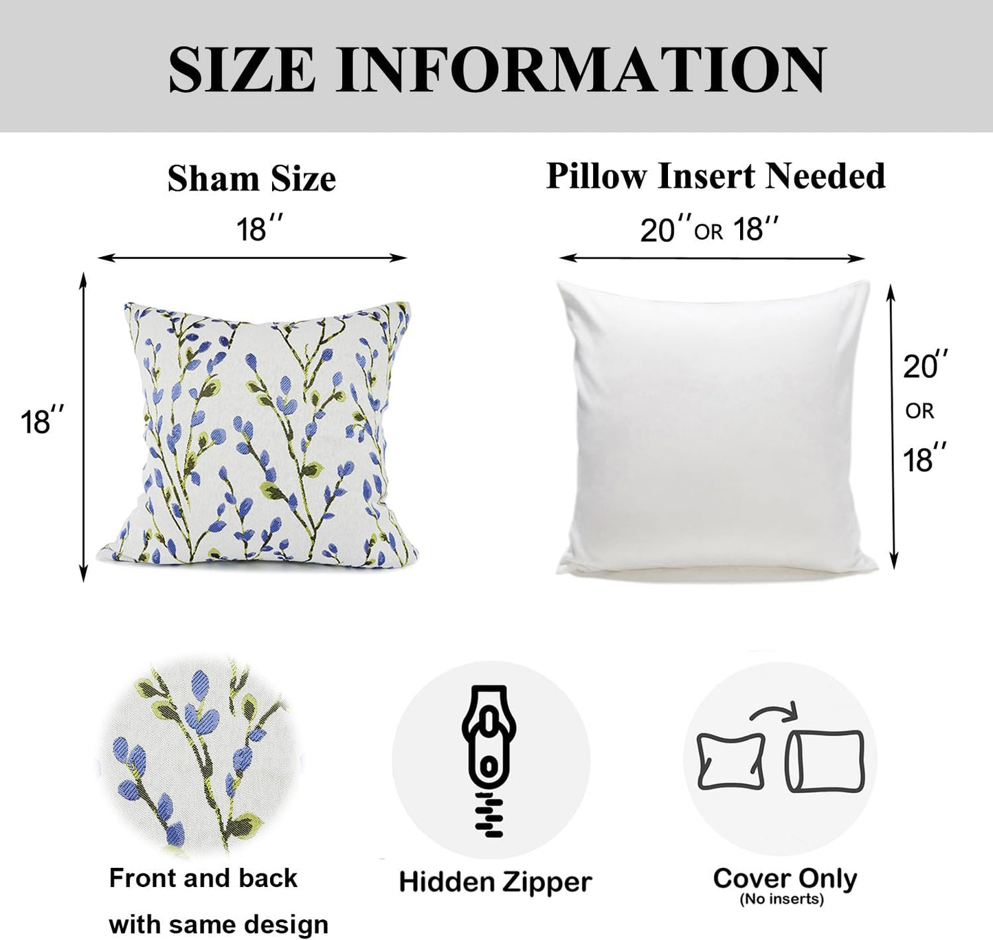 YOUR SMILE Classical Embroidery Jacquard Blue Square Decorative Throw Pillow Case Cushion Cover 18x18 inch