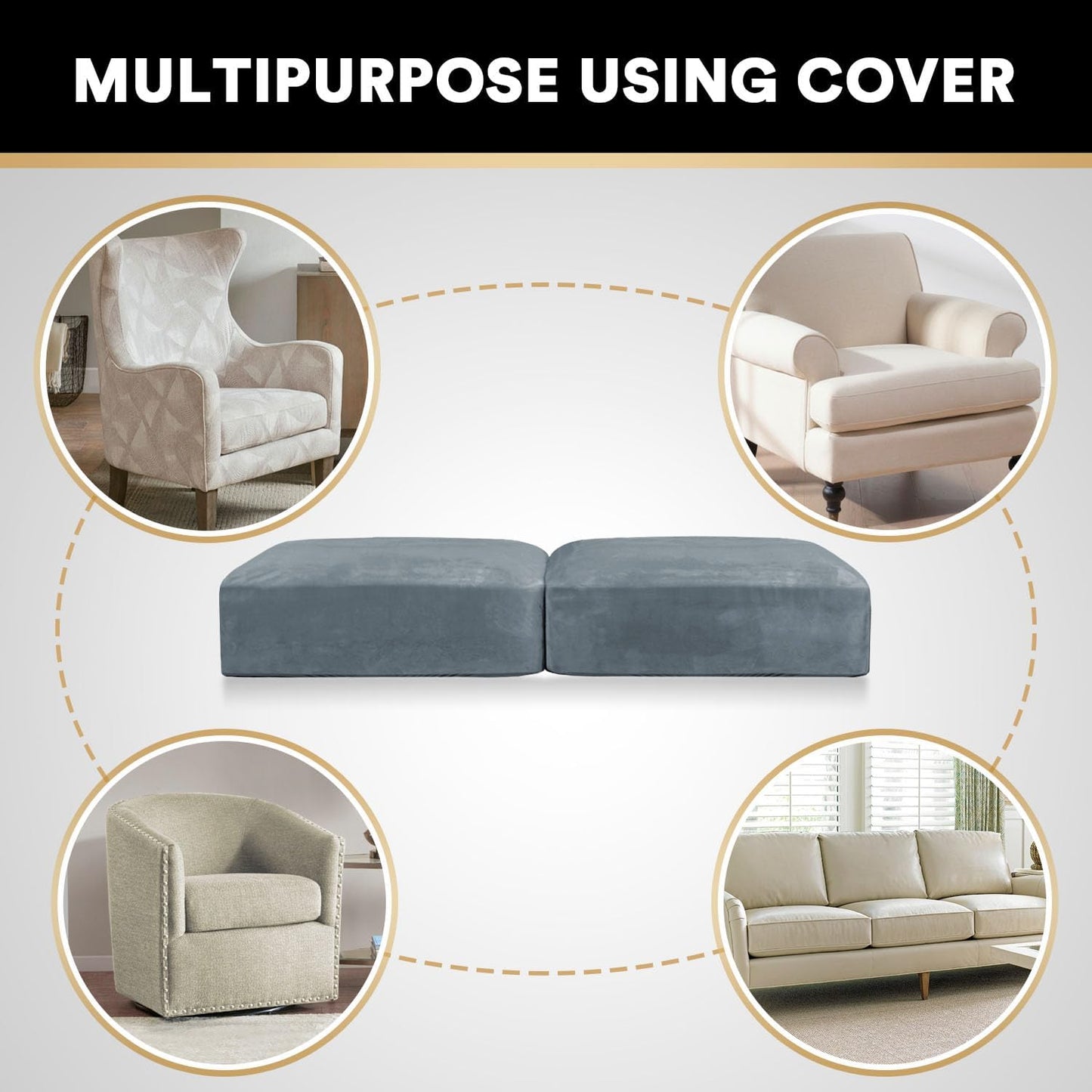 PrinceDeco Velvet Couch Cushion Cover Soft Stretch Cushion Slipcover for Chair Loveseat Sofa Cushion Furniture Protector Seat Cushion Sofa Cover (2 Piece Large Sofa Cushion Covers, Stone Blue)