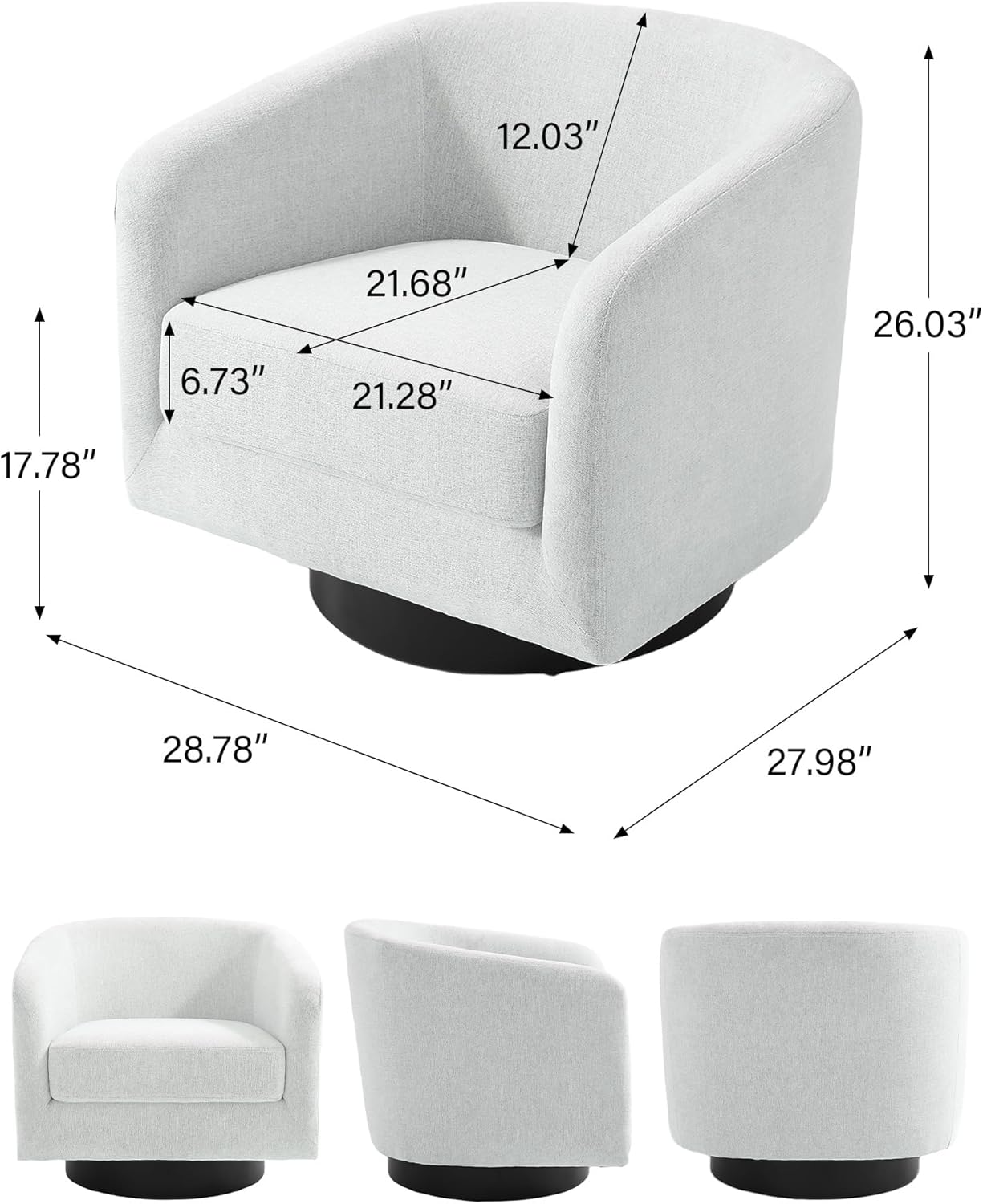 Swivel Barrel Accent Chair, Modern Round Chenille Fabric Arm Chair for Living Room, Bedroom, Comfy Club Reading Chairs for Adults(Chenille Fabric, Beige, Set of 2