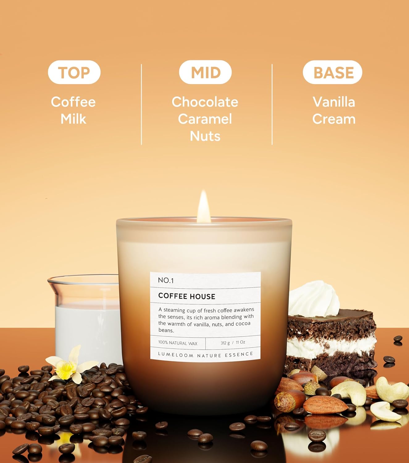 Coffee House Scented Candle, 11oz Aromatherapy Soy Wax Candles for Home Scented, Long Lasting, Coffee Lover Gifts for Women, Men, Friends, Housewarming, Birthday, Relaxation & Stress Relief