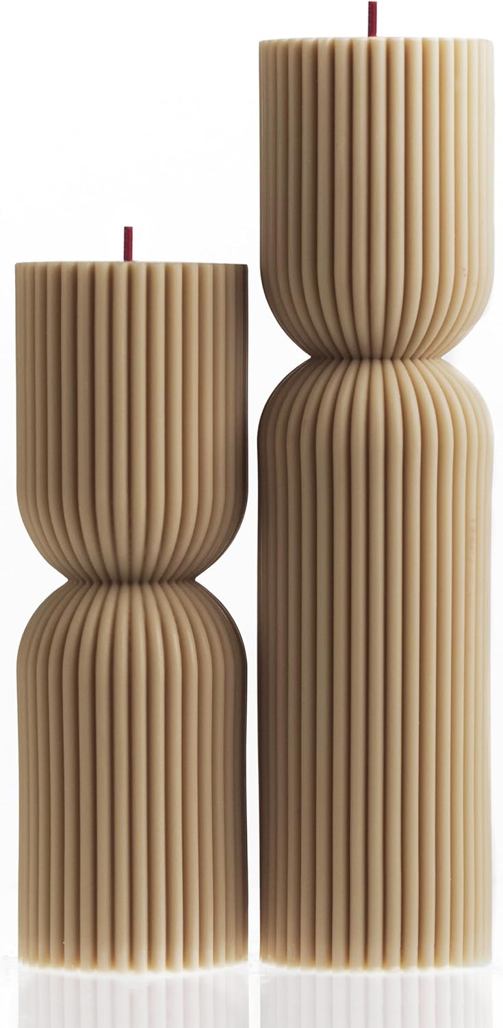 LAWA Hourglass Pillar Candle - Large Beautiful Handmade Pillar Scented Soy Wax Candle Elegant Bubble Aesthetic Candle Housewarming Gift Home Room Shelf Decor Idea Sandstone (Set of 2)