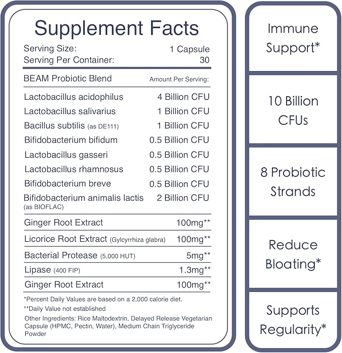BEAM Gut Health Probiotic+ 10 Billion 8 Probiotics 30 Capsules