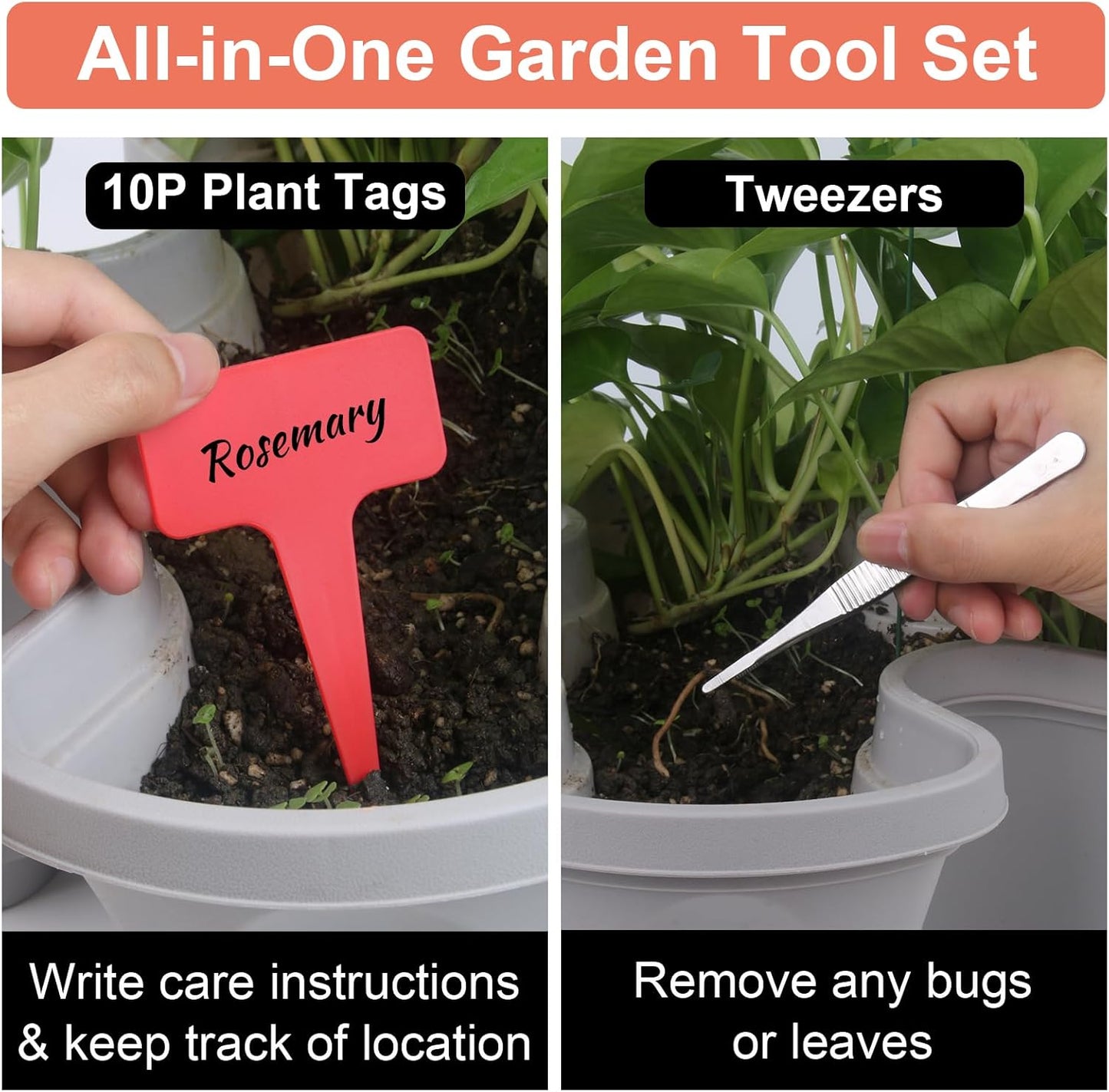 Vertical Planter, 7 Tier Stackable Strawberry Planter with Garden Tool Set, Movable Indoor/Outdoor Garden Herb Pot for Growing Vegetables and Succulents, Gray