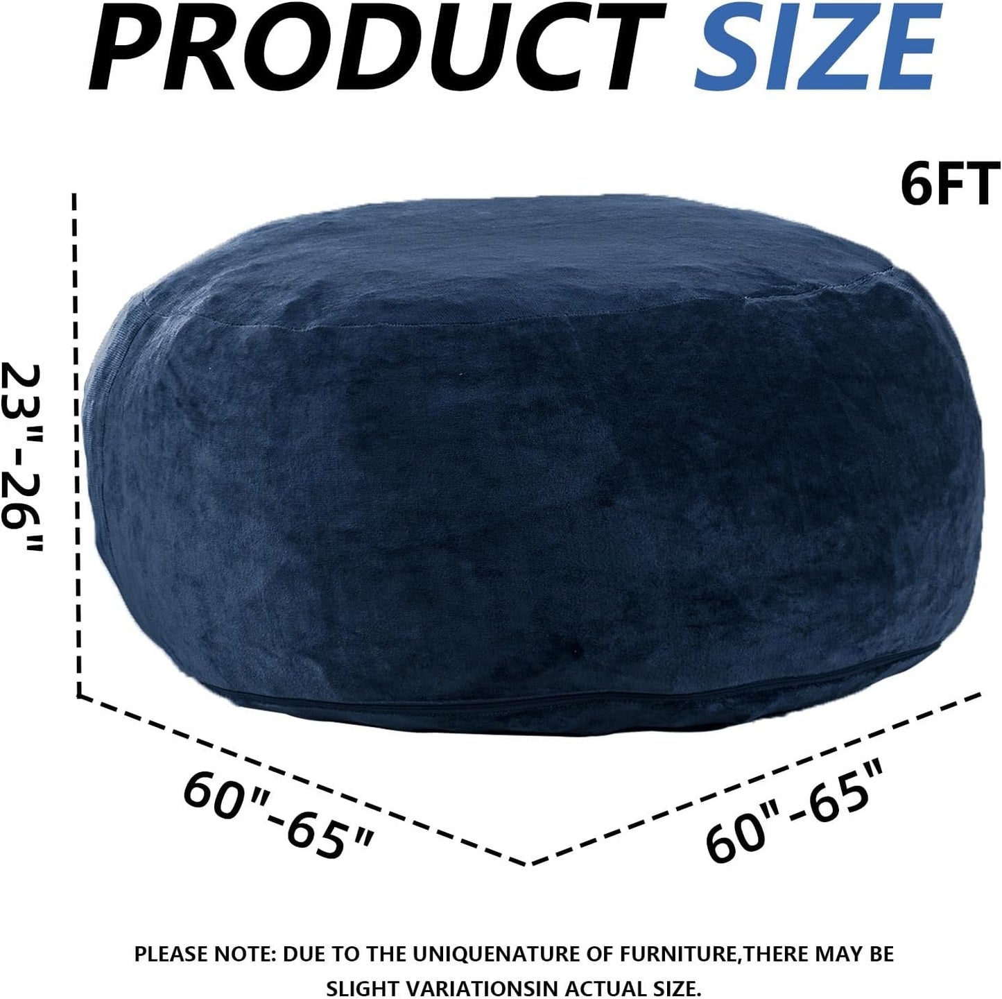 6FT,Oversized Bean Bag Chairs for Adults,Giant beanbag with Filler Included,Fluffy Memory Foam,Soft and Comfy Corduroy Fabric,Gaming Chairs Suitable for Living Room and Bedroom (Blue, 6 Foot)
