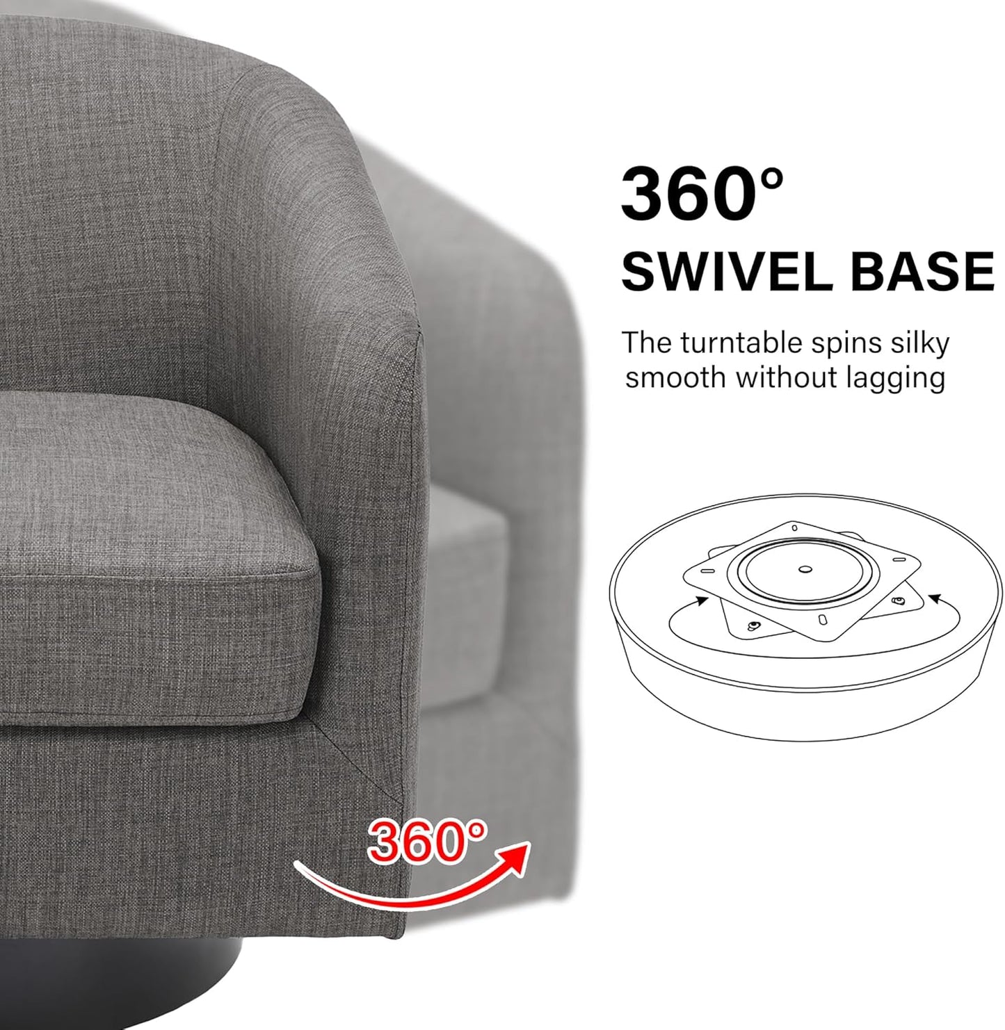 Swivel Barrel Accent Chair, Modern Round Linen Arm Chair for Living Room, Bedroom, Comfy Club Reading Chairs for Adults(Linen Fabric, Grey, Set of 4