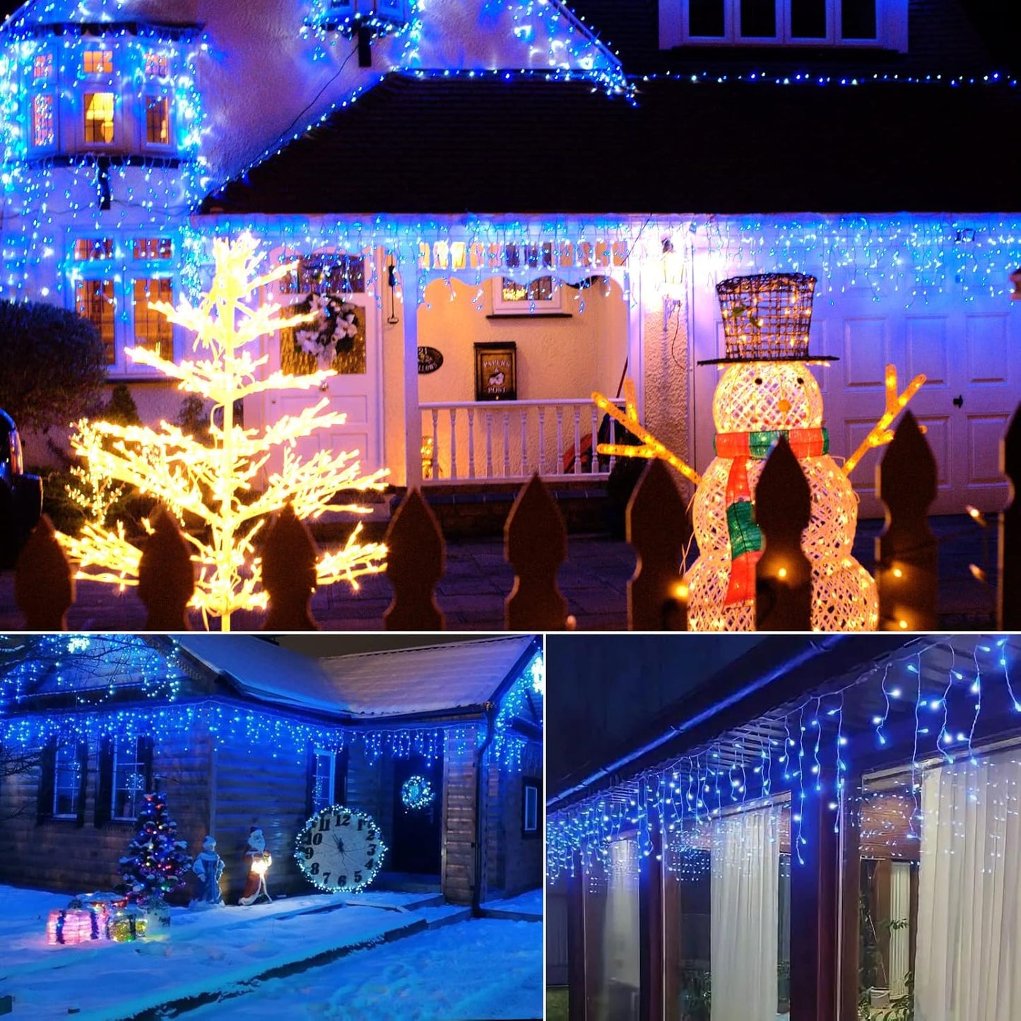 Icicle Outdoor Christmas Lights, 40Ft. 432 LED with 81 Drops, Dimmable Twinkle Fairy with Remote and Timer for House Holiday Decorations, Blue and White