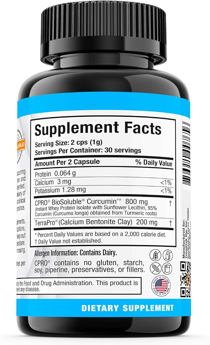 curcuminpro Detox Capsules | BioSoluble Whey Protein & Organic Turmeric Formula with Natural Bentonite Clay | Supports Gut, Heart, Health | 60-Count
