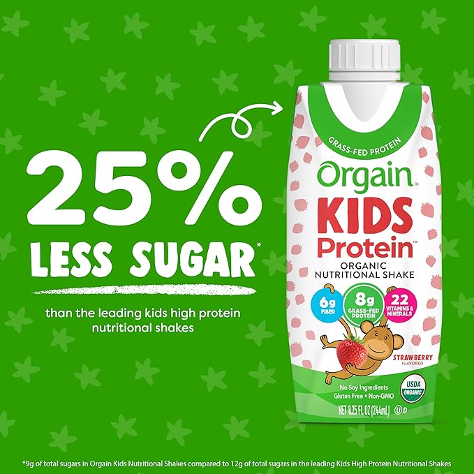 Orgain Organic Kids Nutritional Protein Shake, 8g Dairy 3g of 22 Vitamins 8.25 Fl 12)