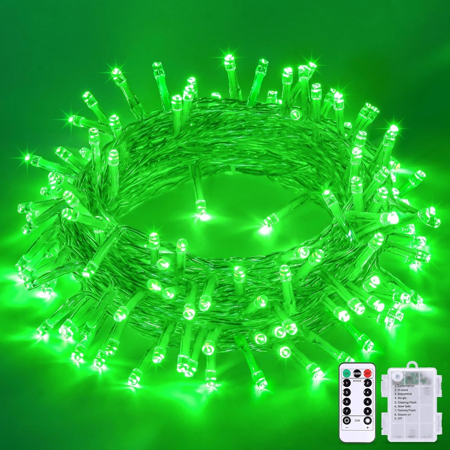 JMEXSUSS 100 LED Green Lights for Halloween Decorations, 33ft Halloween Lights Battery Operated with Remote, Green String Light Indoor Outdoor for Tree House Yard Xmas Decor