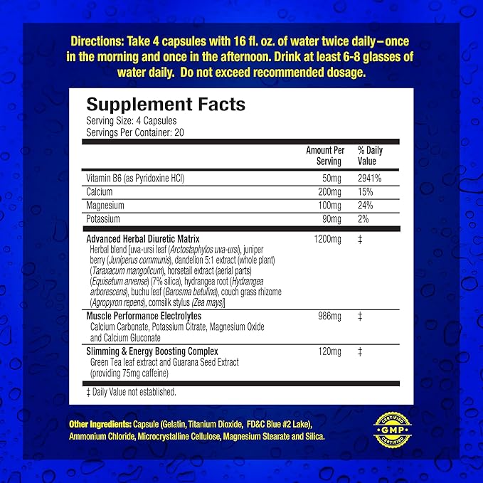 MHP Xpel Maximum Strength Diuretic Water Pills, for Water Retention Relief, Weight loss Support, with Vitamin B-6 Potassium Dandelion Root, 80 Capsules