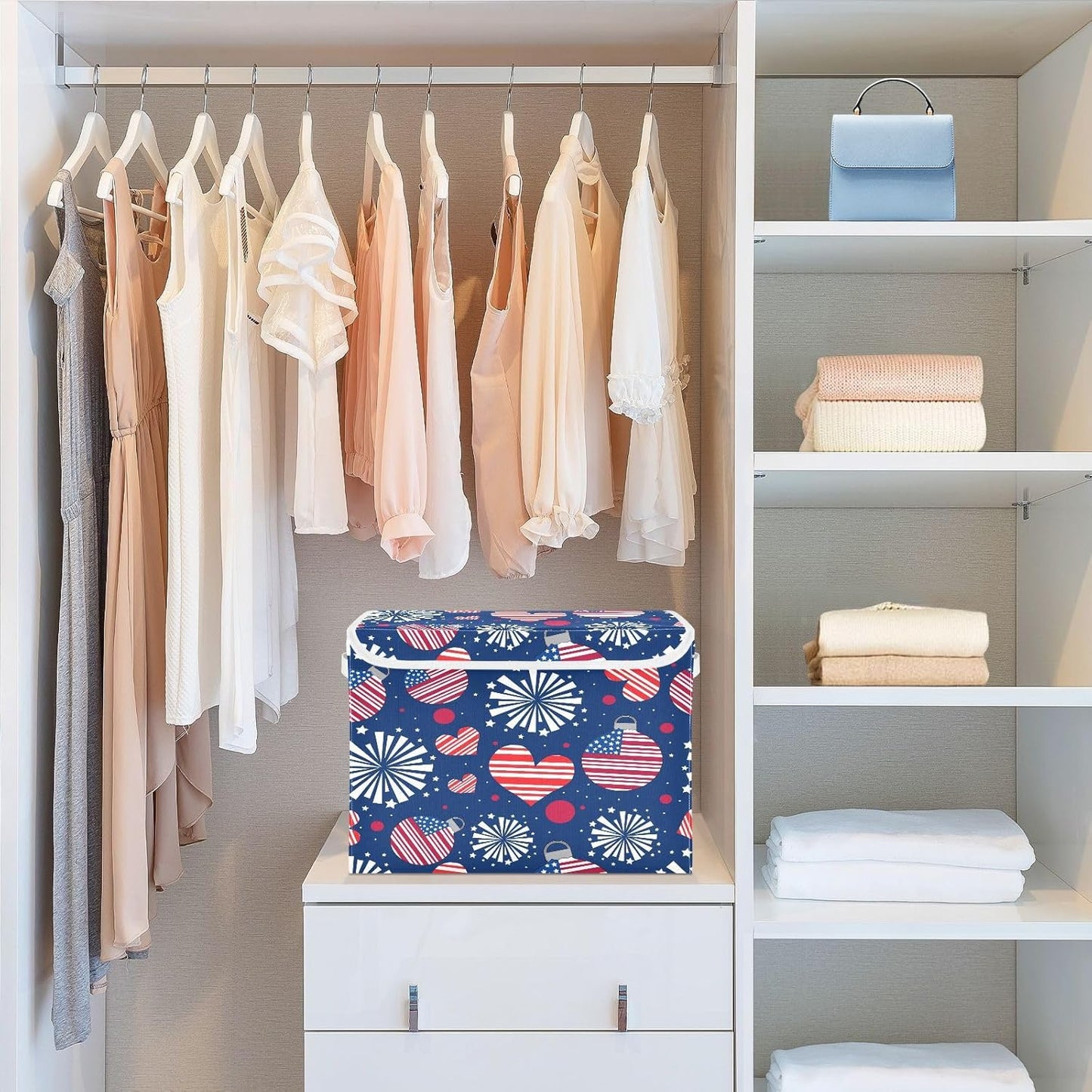 susiyo Happy New Year American fabric storage baskets with lids,Collapsible Storage Boxes,Foldable storage boxes with handles for Home,Office,Closet Organization