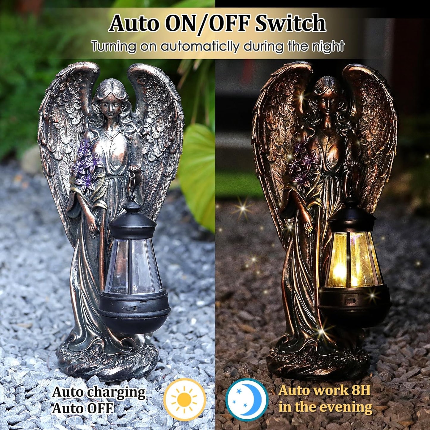 Solar Angel Outdoor Garden Decor Statues – 13.2 inches Solar Outdoor Sculptures for Outside Yard Art Patio Balcony Front Lawn Ornaments Gifts for Mom Grandma Women(Bronze)