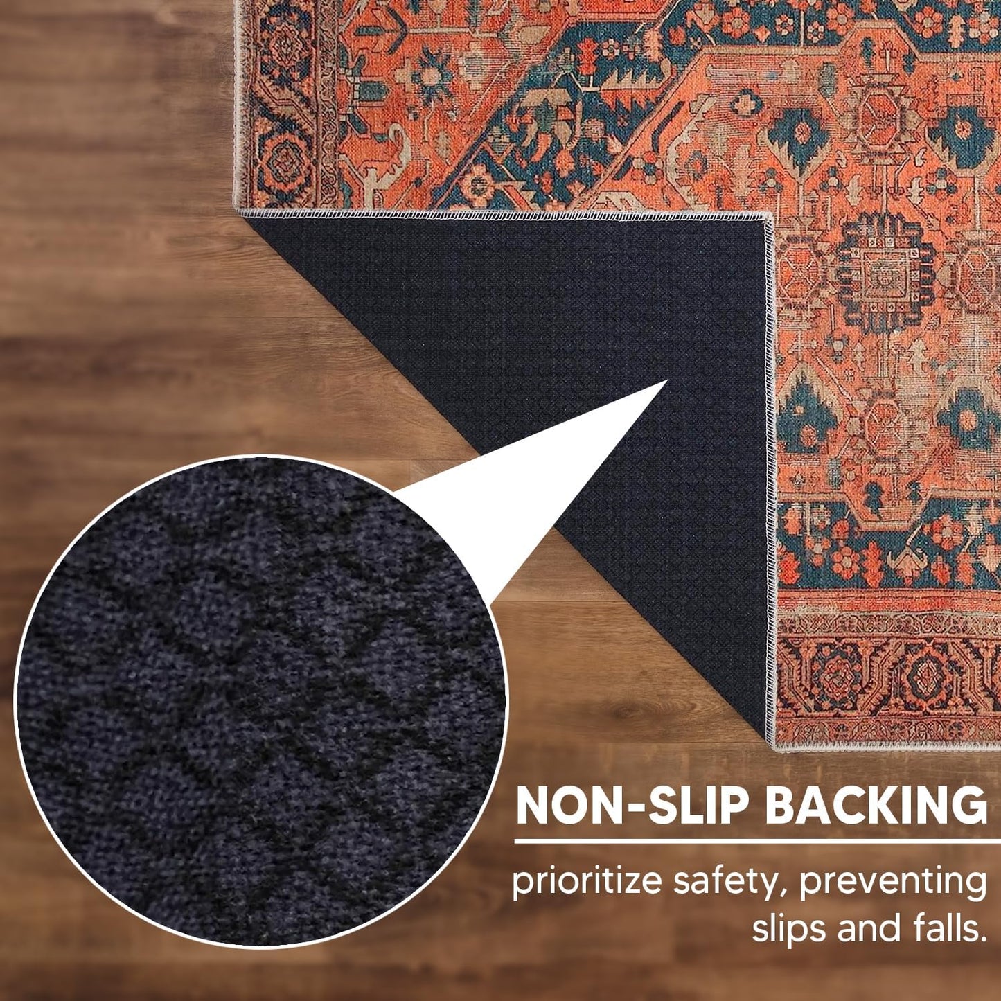 Keen Home Design 9x12 Rug - Machine Washable Area Rug with Non-Slip Backing, Ideal for Living Room, Dining Room, Bedroom - Vintage, Easy Clean, Durable, Low Pile Rug - (9' x 12')