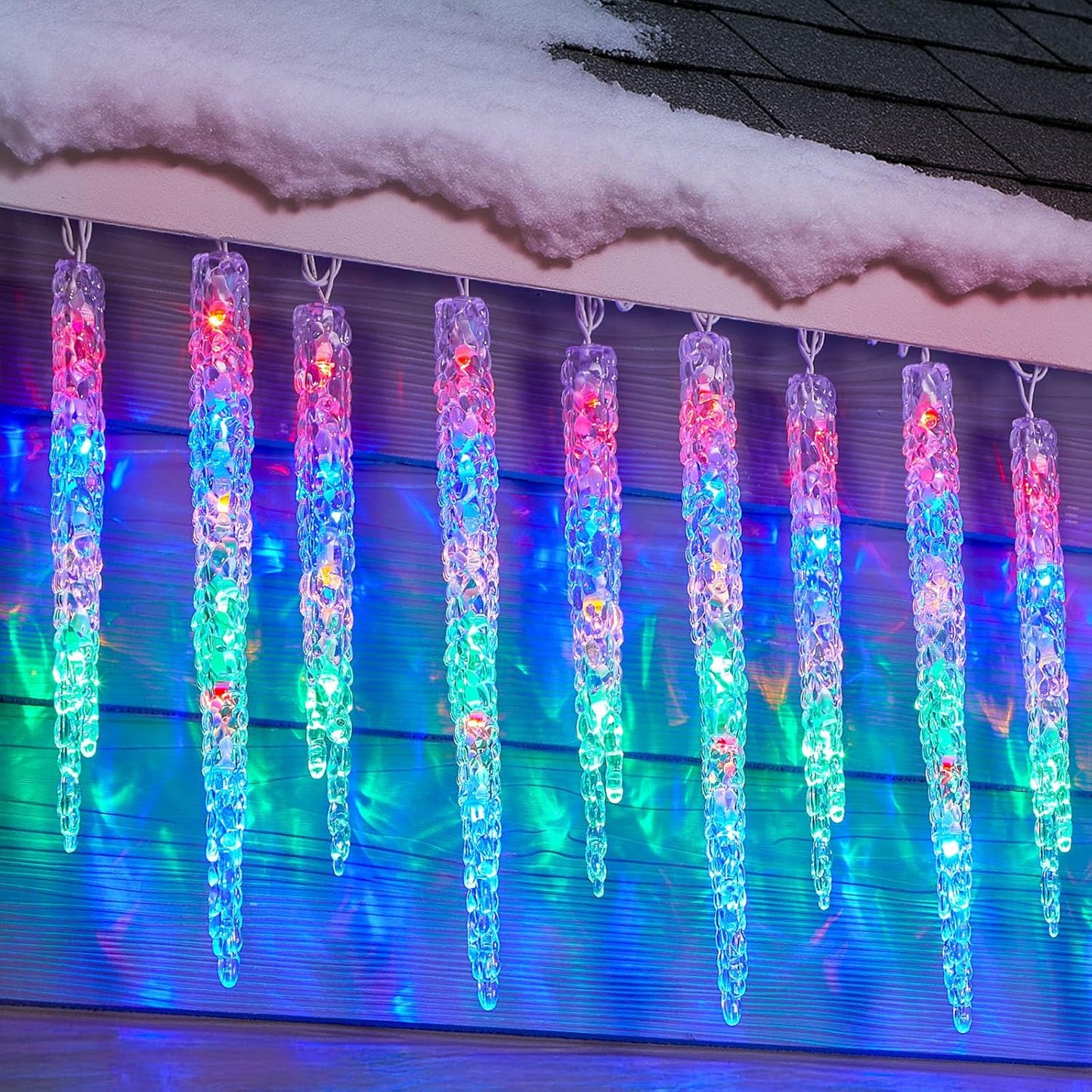 Minetom Icicle Lights Outdoor with Clips, 20ft 100 LED 20 Tubes Twinkling Crystal Icicle String, Connectable Waterproof Hanging Christmas Lights Plug in for Eave Outdoor, Multicolor