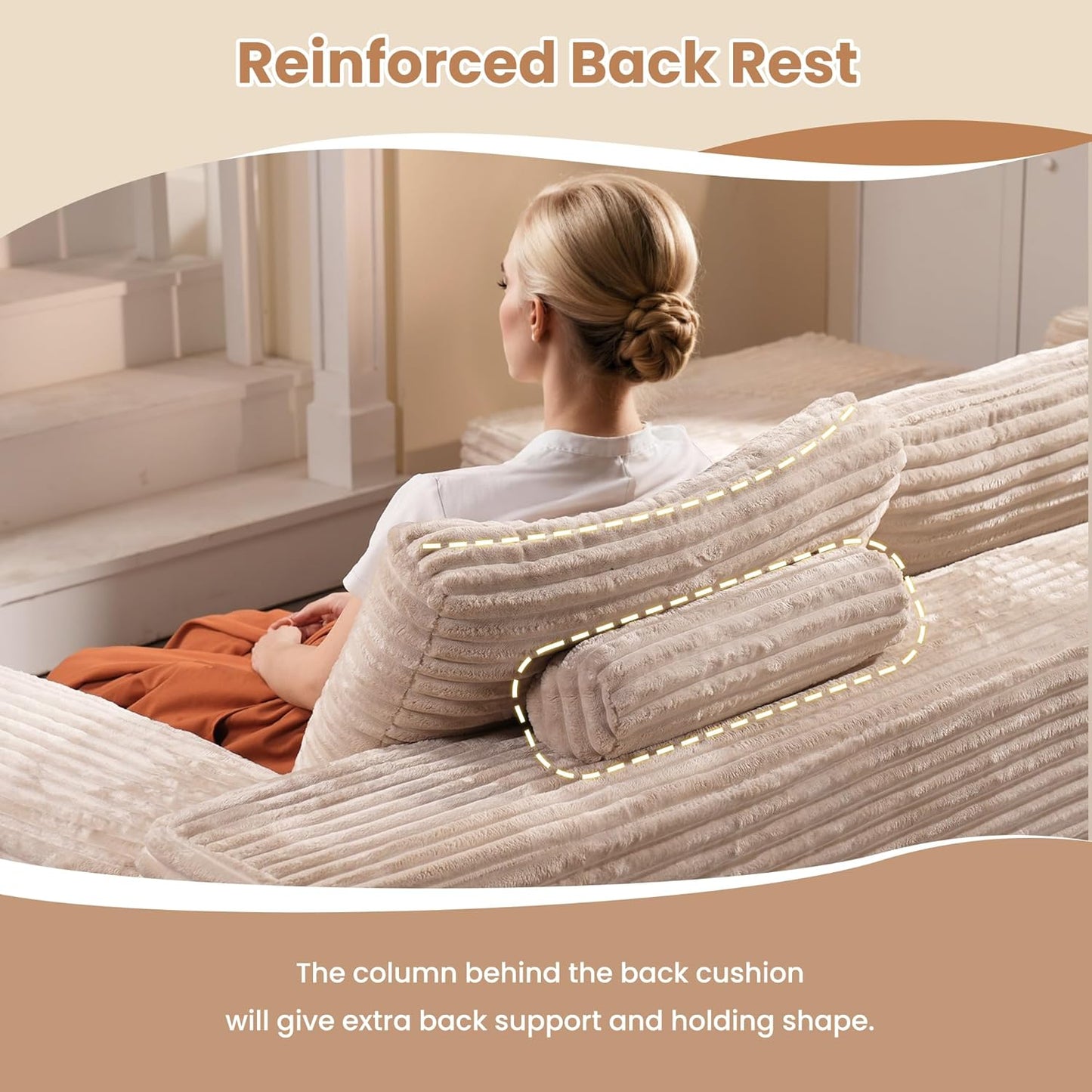 HOOOWOOO Cloud Sectional Couches for Living Room,Modular Sectional Sofa No Assembly,Plush Corduroy Large Floor Couch Furniture Set with Deep Seat Right L Shape and Chaise Lounge(Beige)