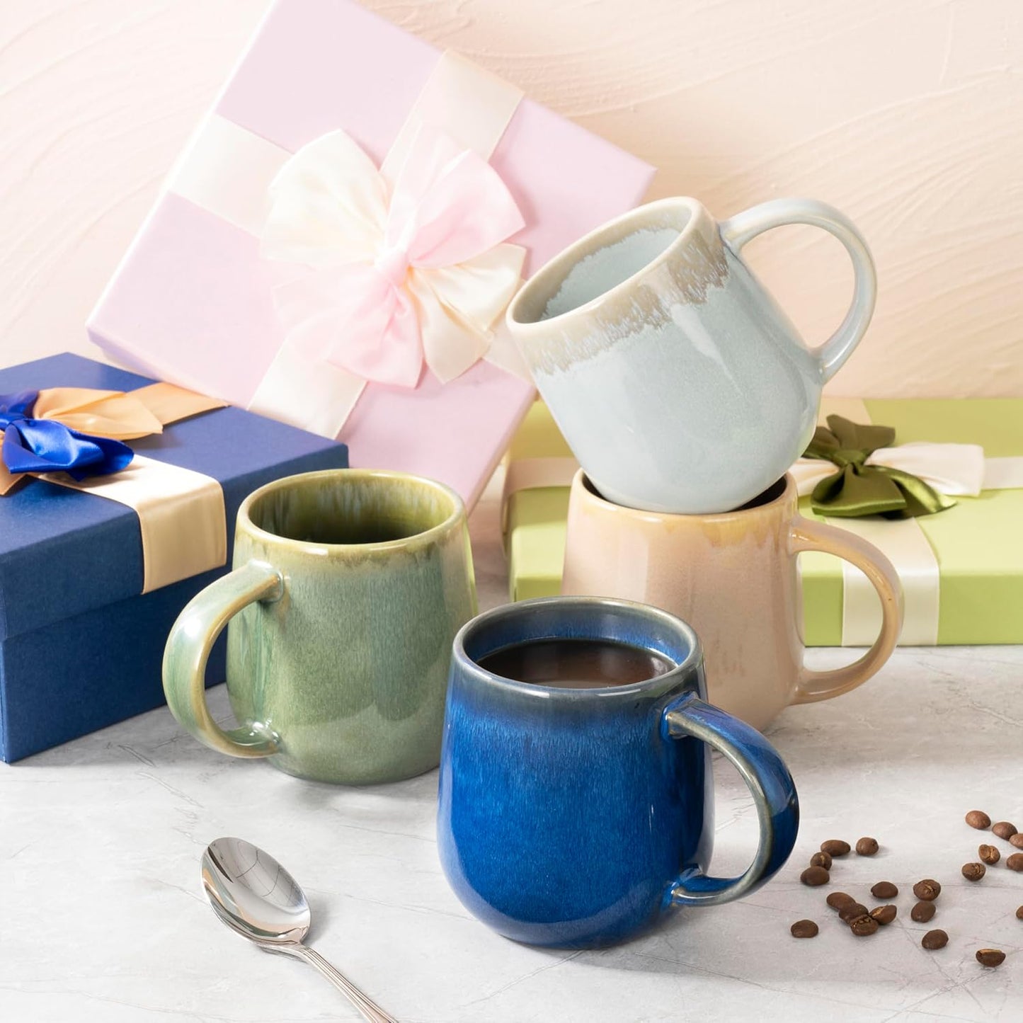 bestone Coffee Mugs Set of 4,15 oz Large Coffee Mugs, Ceramic Mugs with Handles,etc Coffee Mugs, Cups for Coffee Cereal Latte ,Microwave & Dishwasher safe,Vibrant Colors