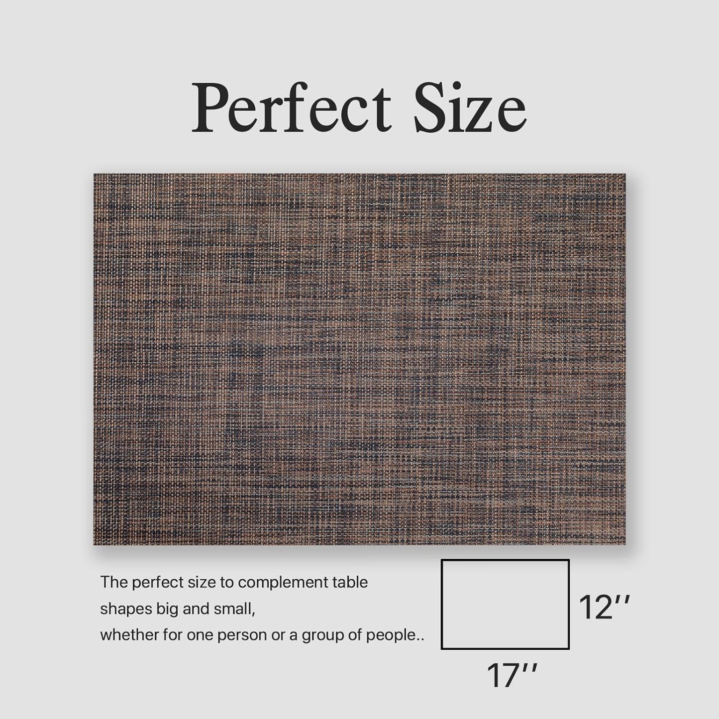 Placemats Set of 8 - Easy Clean Woven Vinyl Placemats for Dining Table, Indoor/Outdoor Place Mats, Washable PVC Table Mats(Black/Brown)