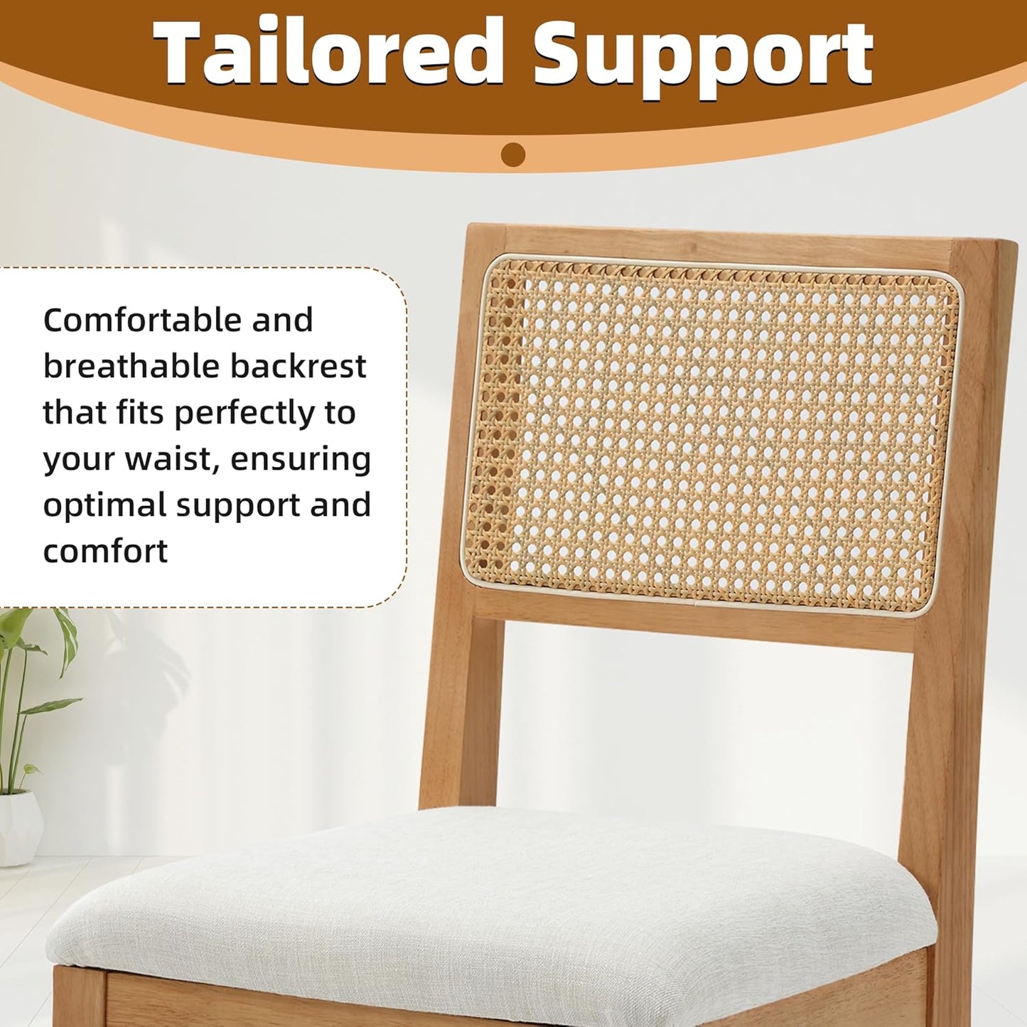 Westice Rattan Dining Chairs Set of 2, Farmhouse Natural Dining Room Chairs with Upholstered Cushion, Wood Armless Chairs for Kitchen/Restaurant