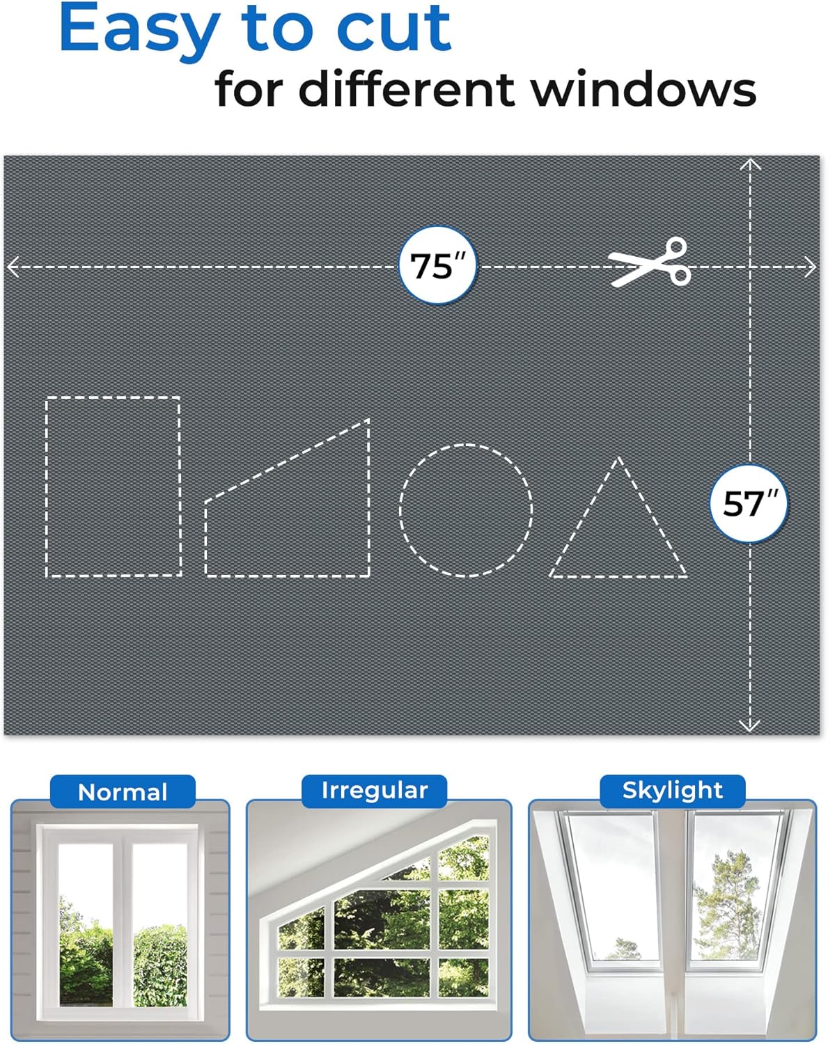 Sumobaby Blackout Curtains Portable 75"x57",Black Out Window Cover with Heat-Resistant Hook&Loop Tapes,100% Blackout Blinds,Blinds for Windows Easy to Cut Fit for Bedroom,Nursery and TV Room(Gray)