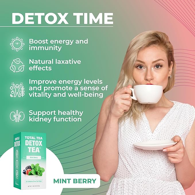 Total Tea Slimming Detox Tea for a Healthy Weight Support - Caffeine Free - Herbal Tea with Chamomile, Hibiscus, Ginger Root for Colon Cleanse - Natural Mint Tea for Digestive Health (25-Pack Mint)