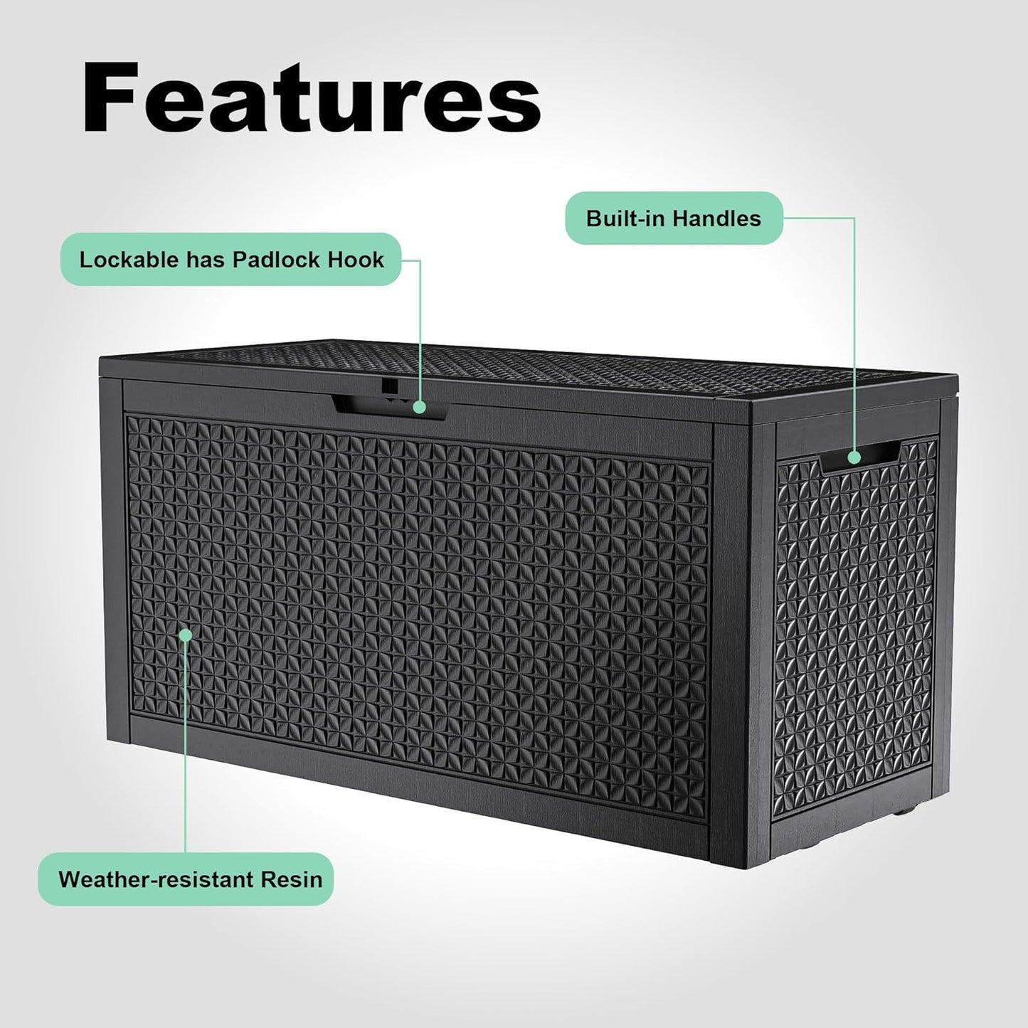 100 Gallon Resin Deck Box, Lockable Outdoor Storage Box for Patio Cushions Storage Furniture,Garden Tools, Pool Supplies, Weatherproof and UV Resistant(Black L)