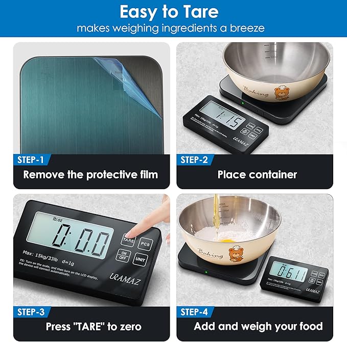 Food Scale with Split LCD Display, 33Lb Stainless Steel Kitchen Scales Digital Weight Grams and Ounces for Cooking, Baking, Sourdough Bread, Food Scales for Kitchen, Weight Loss, Meal Prep, 1g/0.1oz