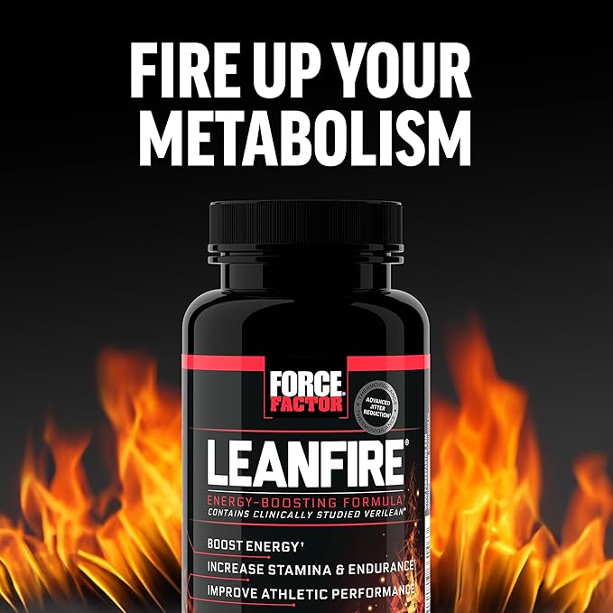 FORCE FACTOR LeanFire Pre Workout Energy Pills with Green Tea Extract and Caffeine to Increase Energy, Build Lean Muscle, Black, 60 Count (Pack of 1), Package May Vary