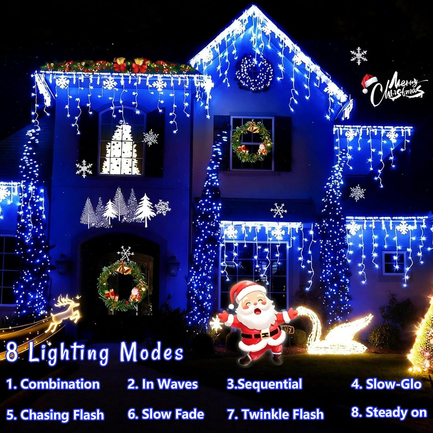 YEGUO 66ft 800 LED Blue Icicle Lights Outdoor Waterproof, 160 Drops Icicle String Light Connectable, 8 Modes Icicle Christmas Lights with Memory Timer