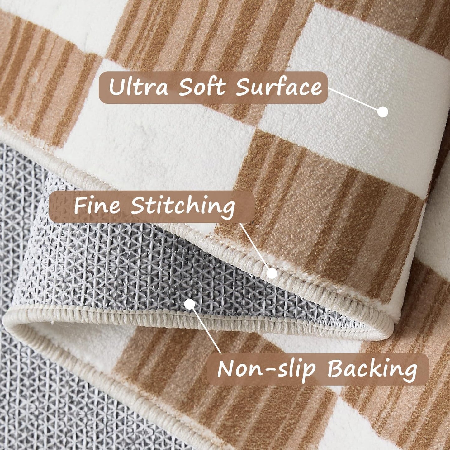 jinchan 4x6 Brown Checkered Area Rugs for Kids Room - Machine Washable Rug Modern Neutral Geometric Lattice Soft Non-Slip Carpet for Nursery Playroom Bedroom Entryway Living Room Home Office