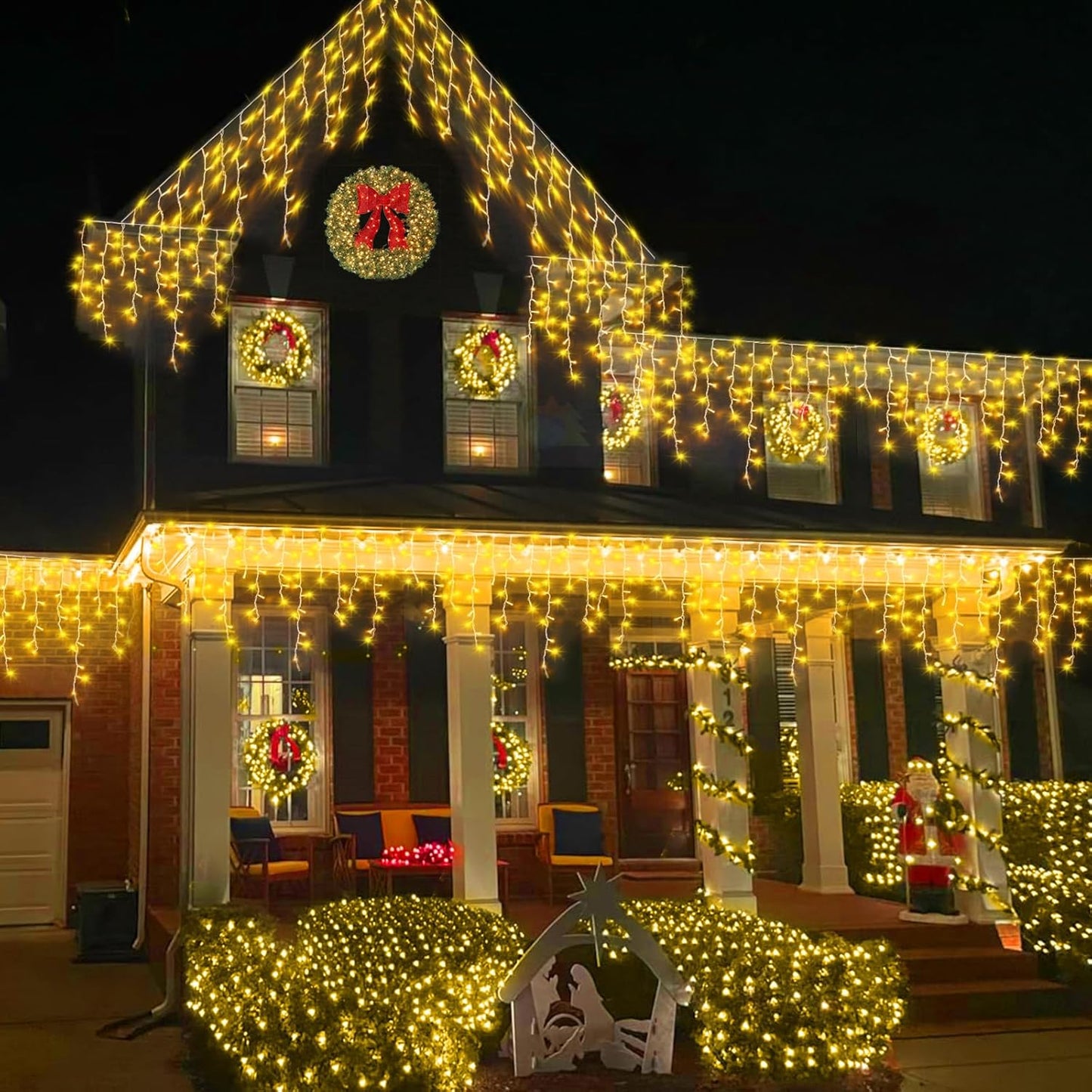 YEGUO 33ft 400 LED Icicle Lights Outdoor, 80 Drops Icicle Christmas Light Connectable, 8 Modes Warm White Xmas Icicle Lights with Timer Indoor