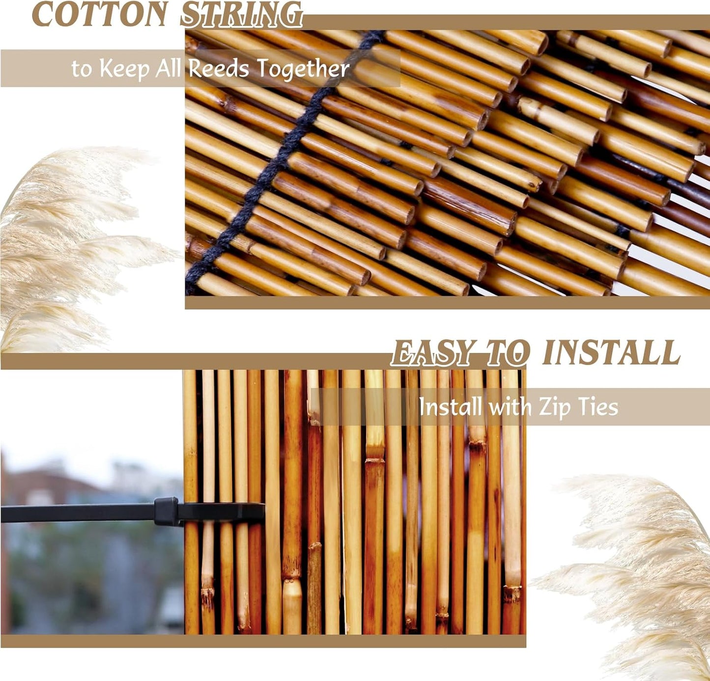 Natural Reed Fencing Rolls,6.5FT X 9.8FT Reed Screen Curtain Fence Covering Privacy Bamboo for Outdoor Backyard Patio(Brown)