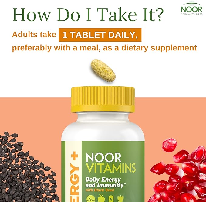Noor Vitamins Energy+ Multivitamin; Halal Vitamin 26 Vitamins 2 Month
