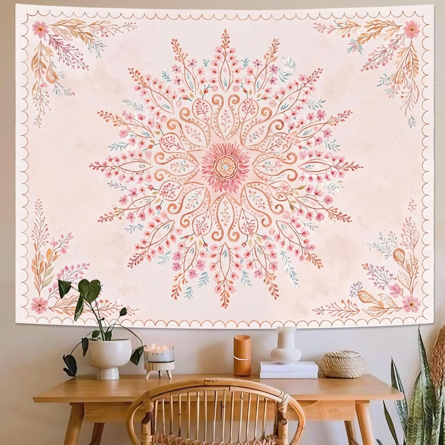 Lunerfex Floral Mandala Tapestry Boho Tapestry for Bedroom Pink Tapestries Wall Hanging Living Room Wall Art and Home Decor 60x80