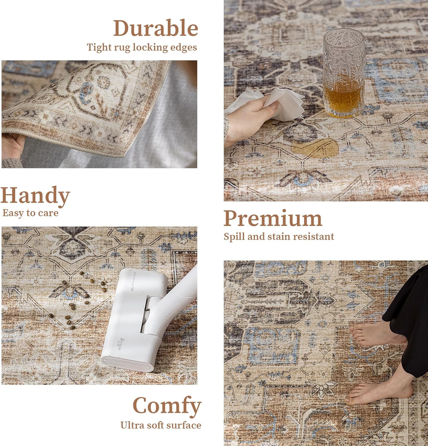 6'x9' Area Rug - Vintage Persian Medallion Design Low-Pile Faux Wool Rug, Non-Slip Backing, Machine Washable, for Living Room, Dining Room, Bedroom (Brick Red)