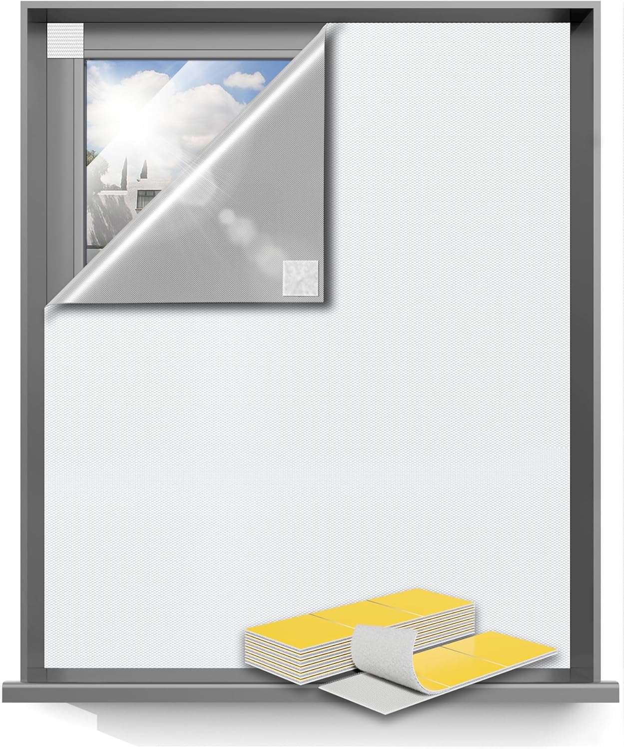 Sumobaby Blackout Curtains for Bedroom 114"x57" Portable No Drill Blinds for Windows with Heat-Resistant Magic Tapes,100% Black Out Window Cover Easy to Cut Fit for Home Cinema,Dorm Room,Nursery|White