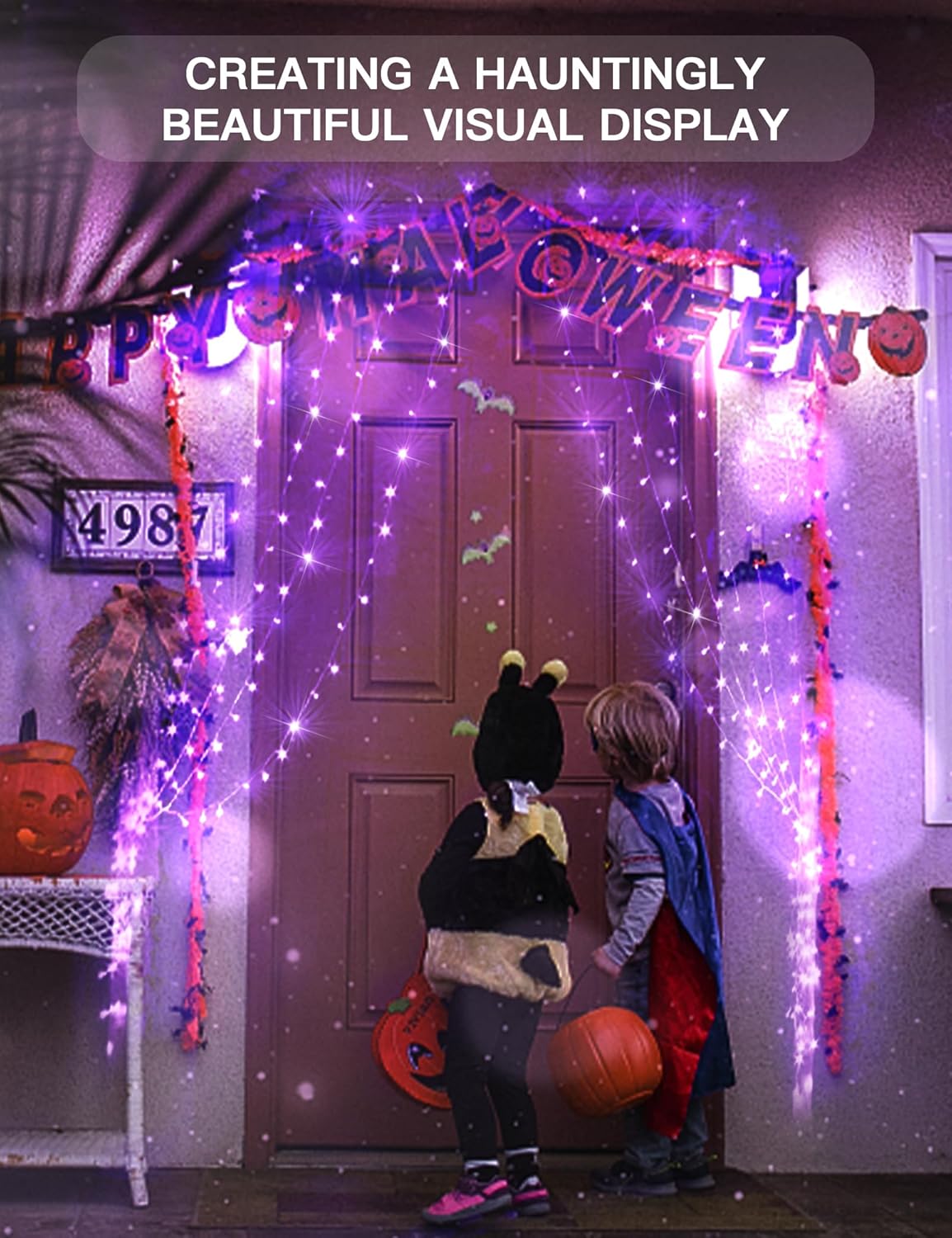 suddus Purple Curtain Lights for Halloween, 200 LED Hanging String Lights with USB Plug, Curtain String Lights Indoor for Bedroom Wall, Christmas, Party, Porch, Holiday Decorations, 6.5ft * 6.5ft