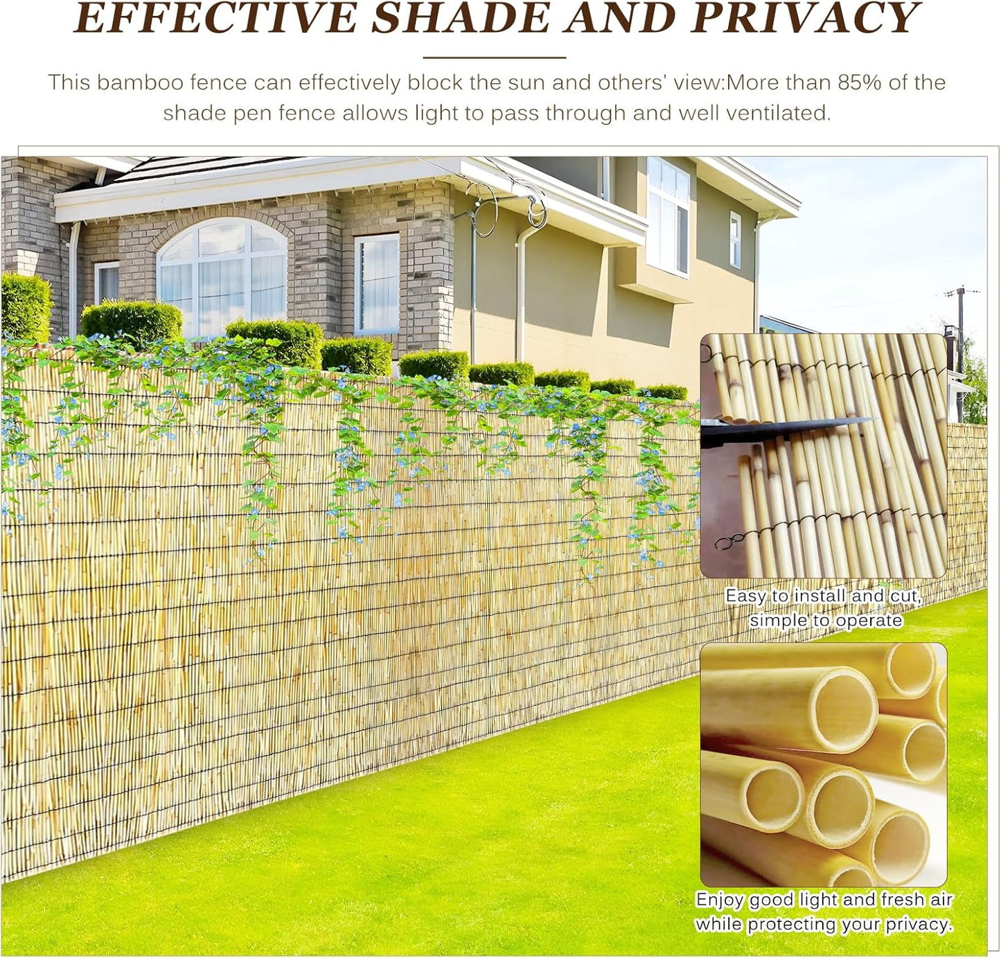 Natural Reed Fencing Rolls: Privacy Bamboo Fence 3/4/5/6ft High Roll Reed Screen, Decorative Bamboo Fencing for Outdoor Balcony Patio Garden Backyard,with Cable Zip Ties(Nature, 3x10ft)