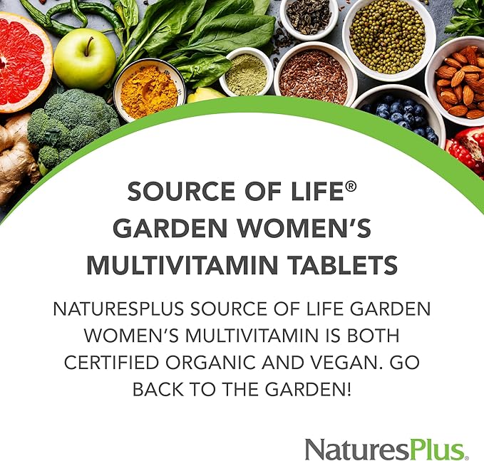 Natures Plus Source of Life Garden Organic Women’s Multivitamin - Pure, Natural Whole Food Ingredients - 90 Vegan Tablets (30 Servings)