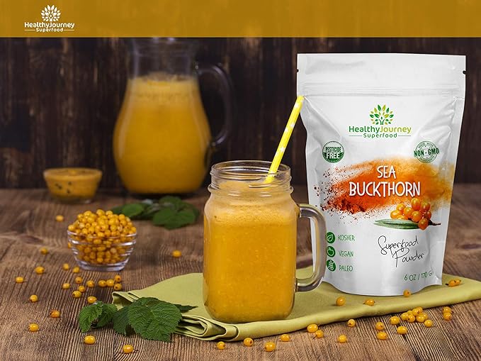 Seabuckthorn Powder by HealthyJourney Omega-7, Vitamin 6 OZ