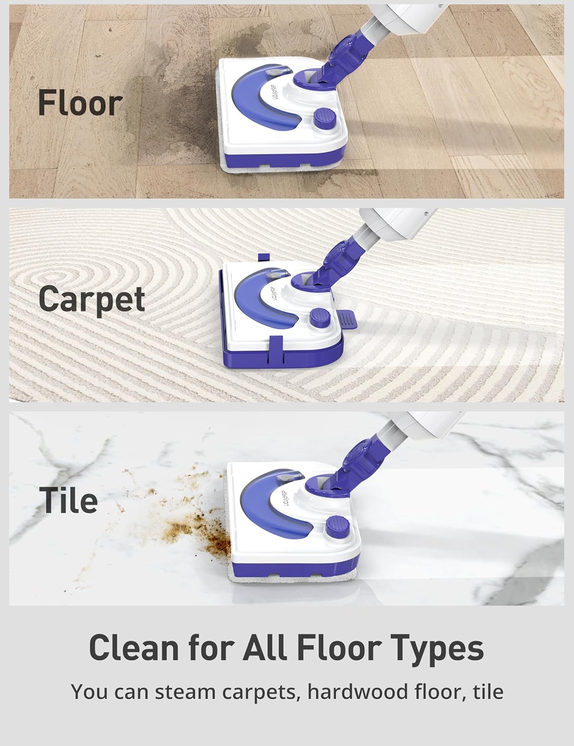 Professional Steam Mop Cleaner, 1300W Floor Steamer with Detergent Chamber, 25S Heat Up, Lightweight Steamer for Cleaning with 2 Washable Pads, Safe for Tiles, Upholstery, Carpet, Hardwood