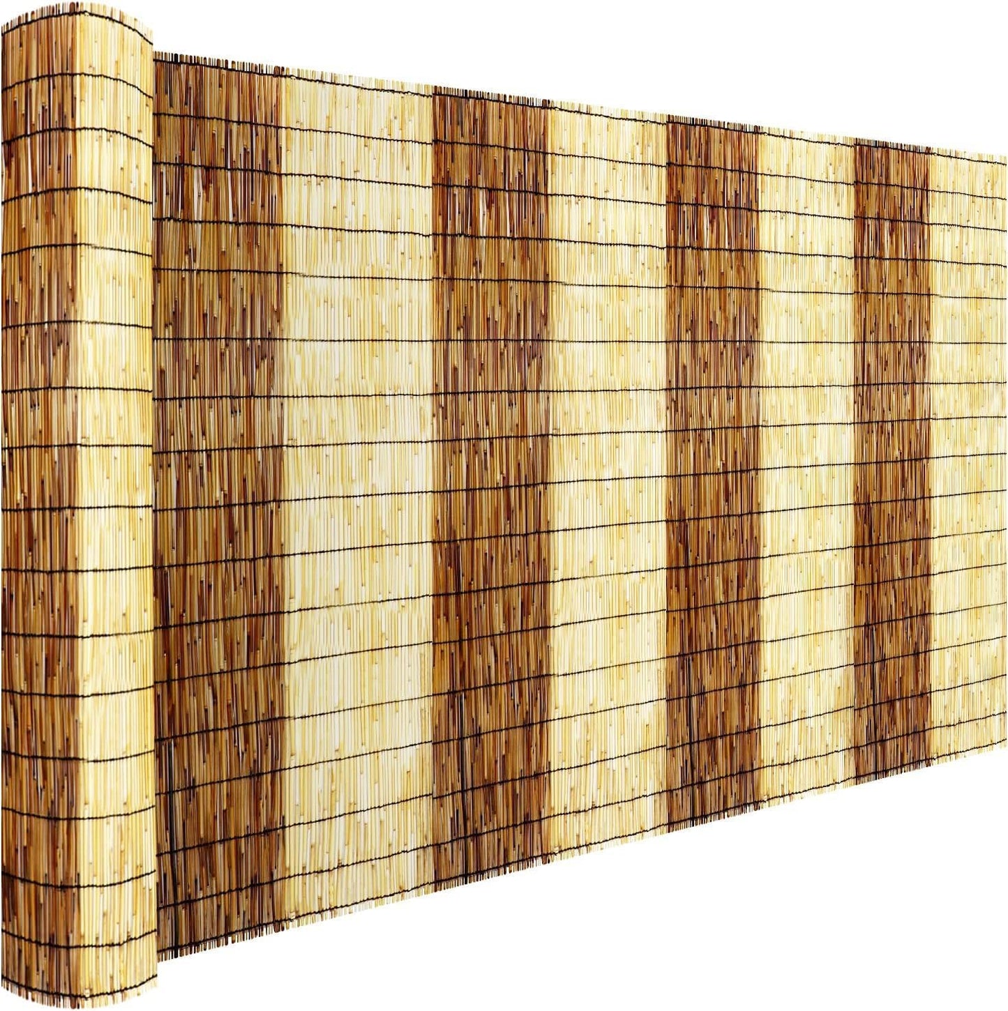 Natural Reed Fencing Rolls,5.5FT X 16.4FT Reed Screen Curtain Fence Covering Privacy Bamboo for Outdoor Backyard Patio(Stripy)
