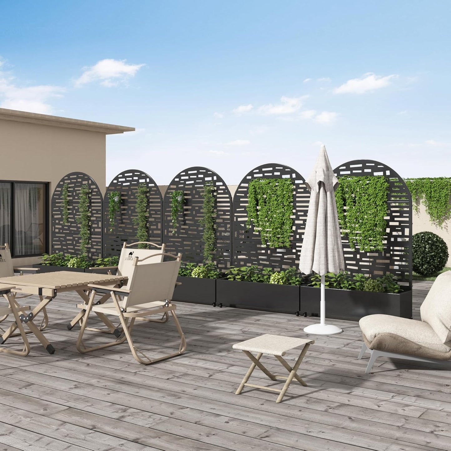 Casaphoria Metal Raised Garden Bed with Trellis and Wheels, 72"x47"x16" Arched Planter Box for Climbing Plants, Vegetables & Vines, Features Drainage Holes and Privacy Screen (Black-Gerald)