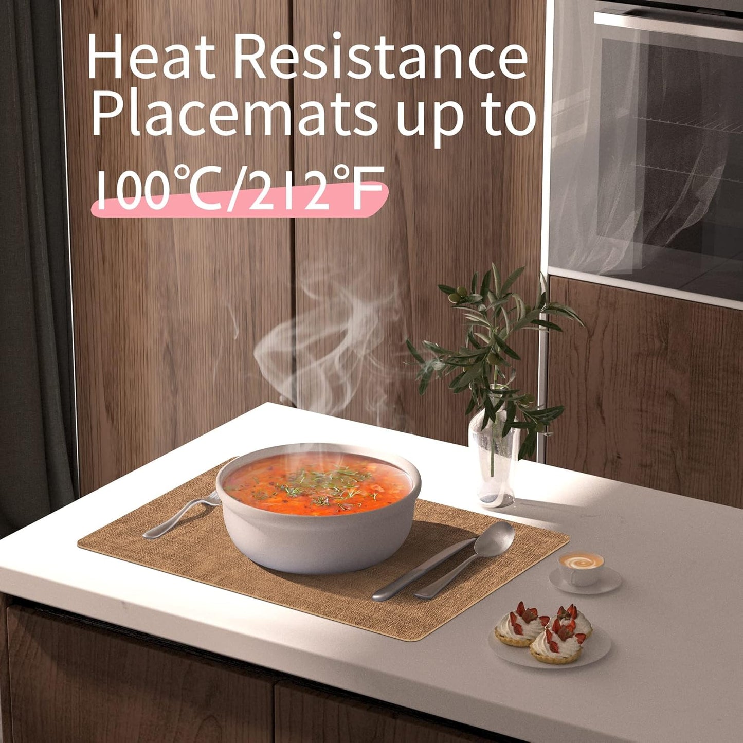 Maxpearl 8-Piece PU Leather Placemats – Durable, Heat Resistant & Wipeable Table Mats, Non-Slip and Waterproof Dining Place Mats for Kitchen or Patio Table, 17x12 Inches, Brown